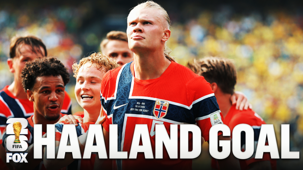Haaland scores header for Norway against Brazil at 2026 FIFA World Cup (Photo by: foxsports.com)